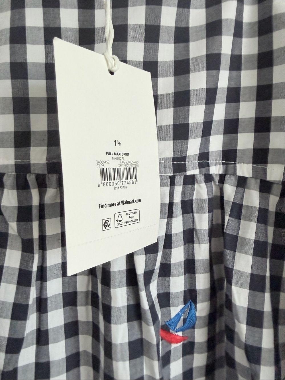 Gingham Midi Skirt with Star Embroidery in Black & White - Picture 4 of 8
